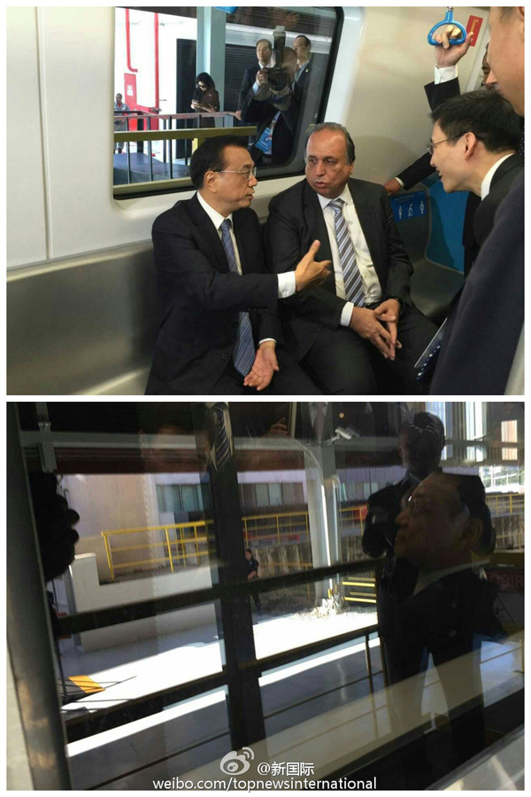 李克强在巴西乘坐中国制造地铁