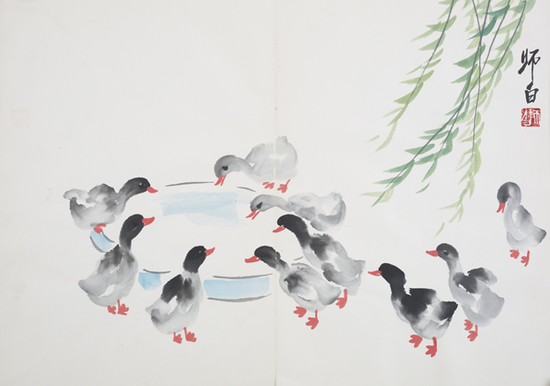 国画大师好萌 看娄师白画小鸭子