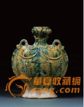 西安出土唐三彩双鱼榼