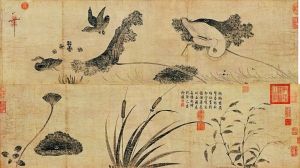 张葱玉在鉴定北宋徽宗《池塘晚秋图》卷时,除了考虑到笔墨特征之外,“这纸似乎是曾经上过粉的粉笺”也是参考依据之一。