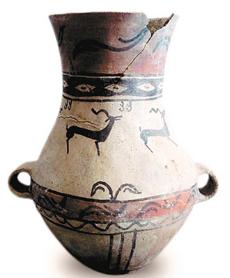 辛店文化"五鹿图"彩陶壶
