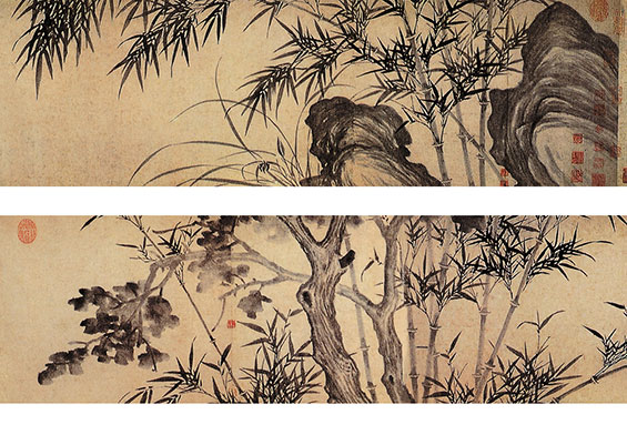 《四清图》（局部）元 李衎。李衎善画枯木竹石，尤善双勾设色竹及水墨竹。此图原为长卷，约在明代中期时被分割为前后两卷。