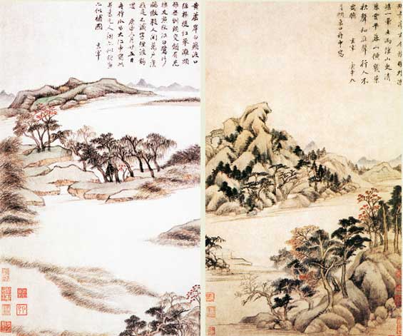 《秋兴八景图》（局部）明 董其昌  《秋兴八景图》为董其昌的精品之作，共八开，所写为作者泛舟吴门、京口途中所见景色。 