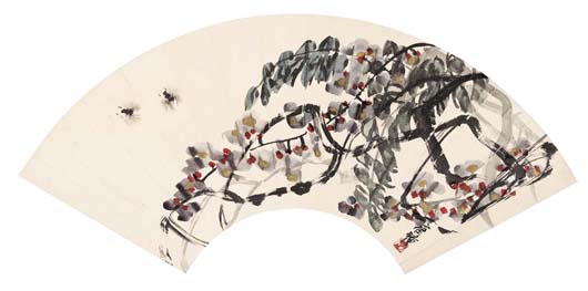 《藤萝蜜蜂》纸本设色