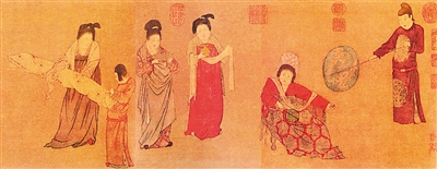 周昉《纨扇仕女图》： 唐代宫廷女子生活图景