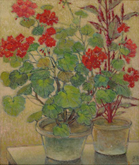 《绣球花》，品类：油画 ，作者：庞薰琹 ，创作时间：1975 ，规格：54×46cm