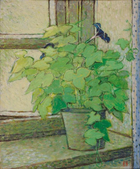 《牵牛花》，作者：庞薰琹，创作时间：1974，规格：55×45cm，材质：亚麻布