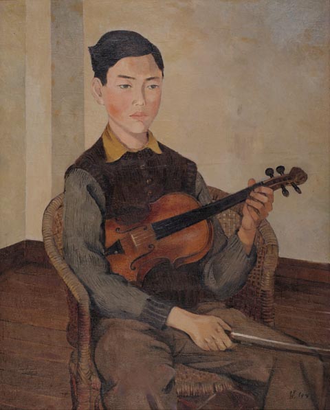 《人物提琴》，作者：庞薰琹，创作时间：1949，规格：91×73.2cm，材质：亚麻布