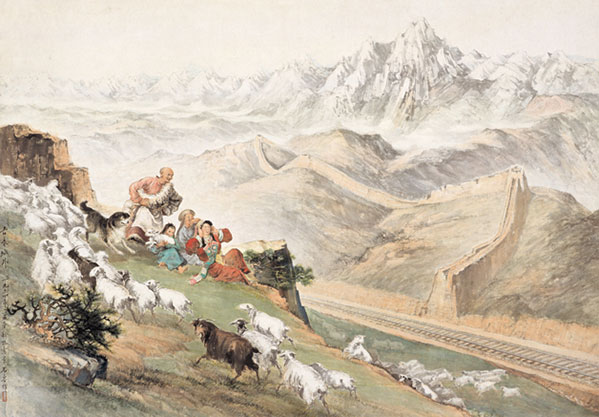 《古长城外》创作年代:1954年,89x129cm。