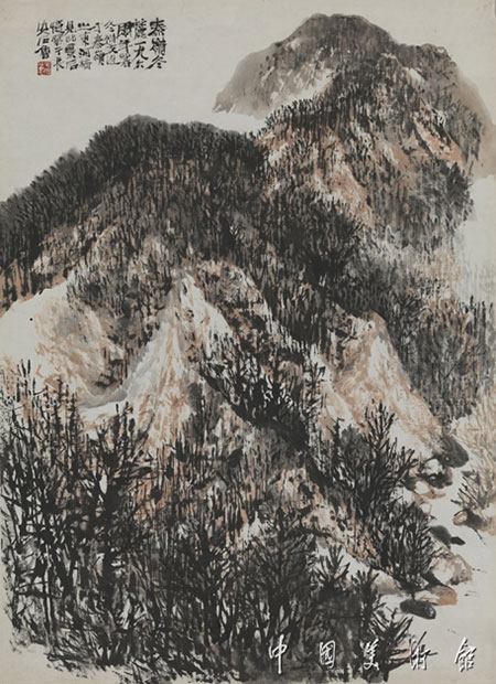 《秦岭冬麓》创作年代:1960,93.9×69.4cm,纸本水墨设色,中国美术馆藏。