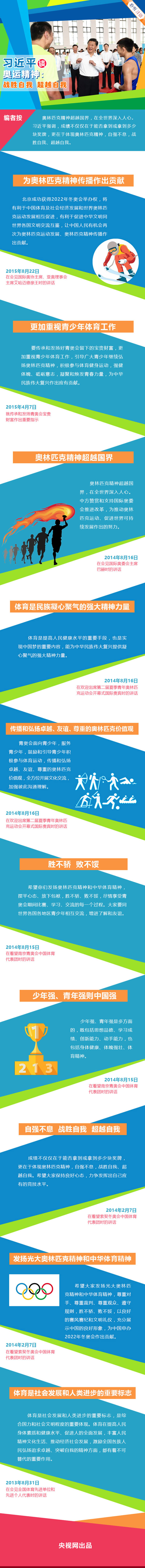 习近平谈奥运精神：战胜自我 超越自我 