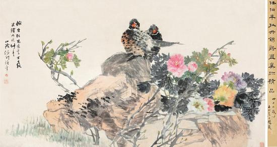 任伯年《牡丹锦鸡图》