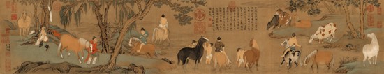 复制品 赵孟頫《浴马图》29X152 纸本镜心