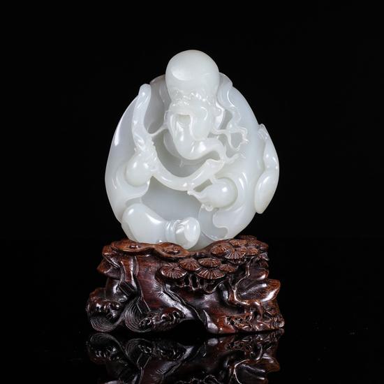 01574吕德和田玉籽料寿星摆件