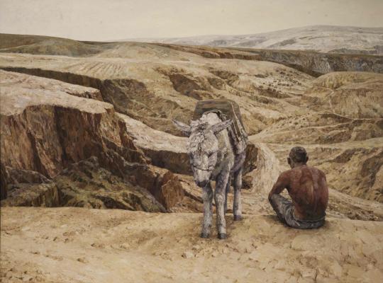 图为孙为民 《西北风情》布面油画。　刘秀浩 摄