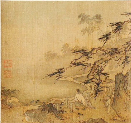 美国克利夫兰艺术博物馆藏 宋代马远册页《松溪观鹿图》