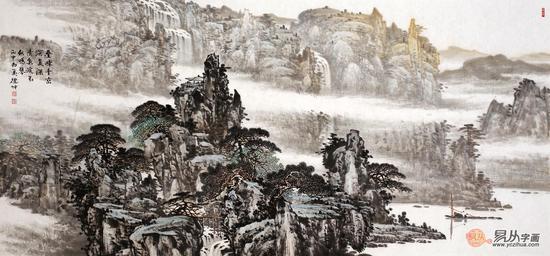 名家字画 林德坤山水画作品《叠峰青峦》 (作品来源：易从网)