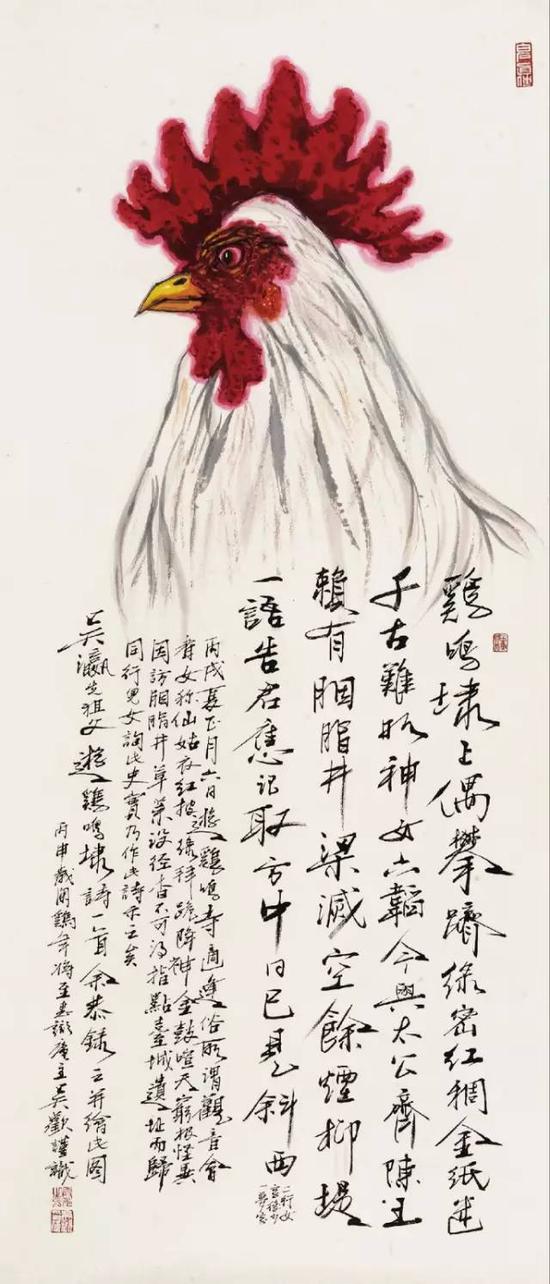 吴欢作《大吉图》，镜心，设色纸本，137×60cm，北京保利2016秋拍，成交价27.60万元