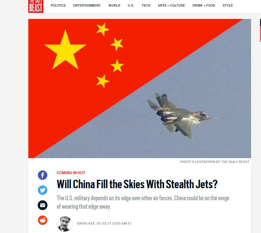 美媒：中国或出口隐形战机 抵消美军空中优势