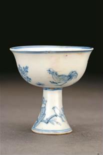  钟祥博物馆藏的明成化双鸡觅食高足杯（民窑）