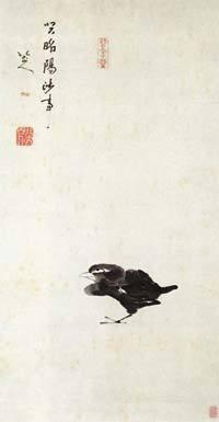 《孤禽图》，清代，八大山人，纸本水墨，纵103.5厘米，横44厘米，价值6272万人民币，私人收藏。