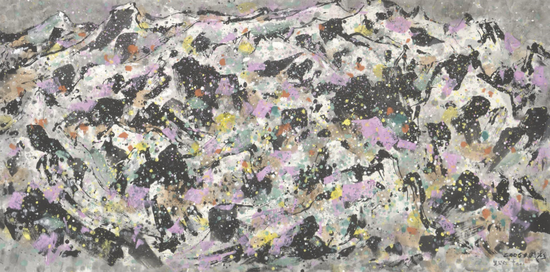 Wu Guanzhong. The Yulong Mountains at Sunset. 2006. Chinese ink and colour on paper. 23.8 x 245.6 cm. Gift of the artist.
