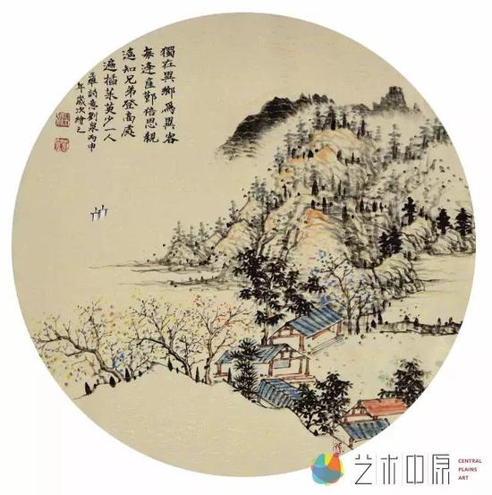 山水团扇三43X43cm