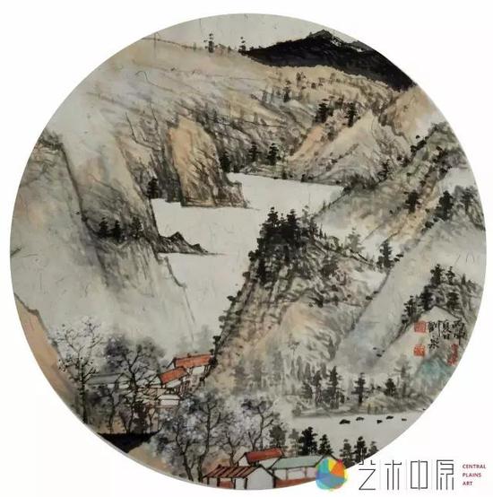 山水团扇四 &nbsp;43X43cm