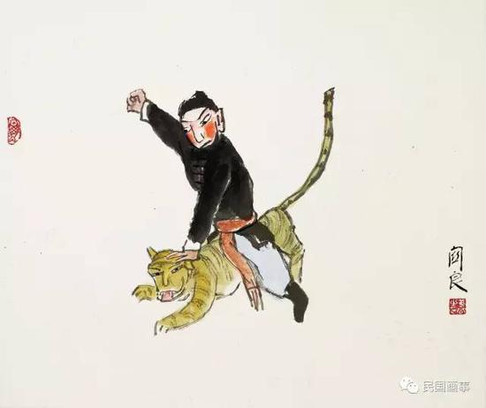 关良《伏虎》,镜框,纸本设色,38×46cm