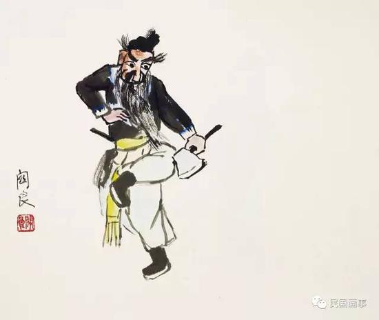 关良《李逵》,镜框,纸本设色,38×45cm