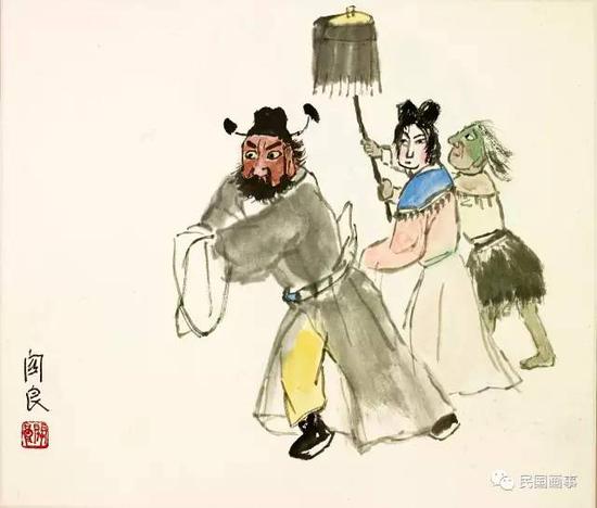 关良《钟馗嫁妹》,镜框,设色纸本,38×44.5cm