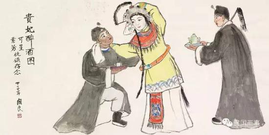 关良《贵妃醉酒》,镜框,设色纸本,67×135cm