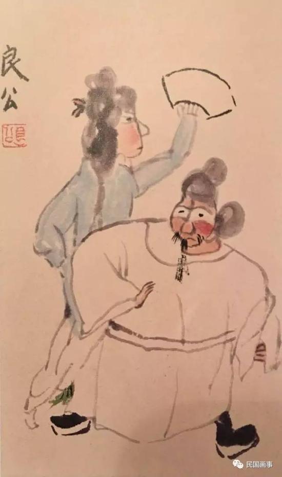 关良《游龙戏凤》,25×15cm,1940年代