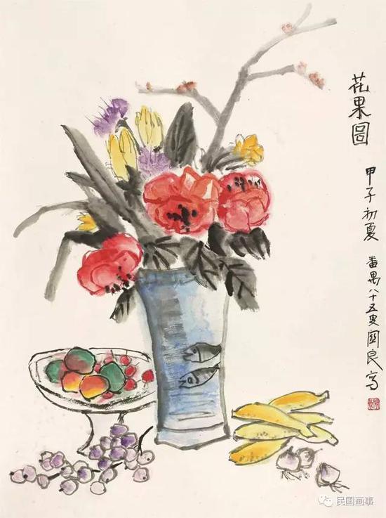 关良《花果图》,立轴,设色纸本,91×67cm