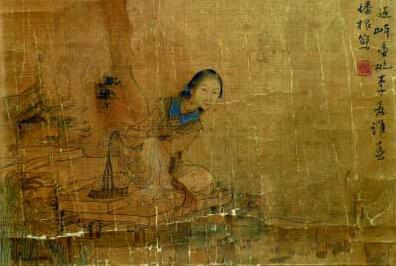 曹华《溪畔浣纱图》