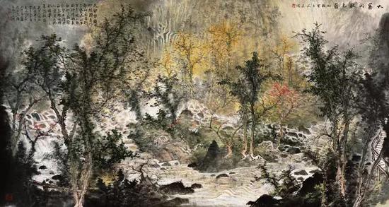 《九寨沟秋色图》  96x178cm