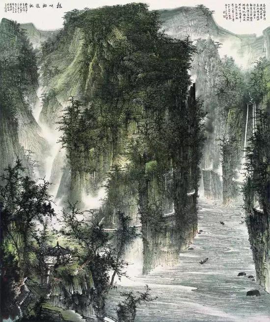 《龙峡湖游观》   200x220cm   2016年