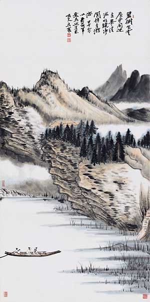 马啸天-《秋山泛舟图》2014年作