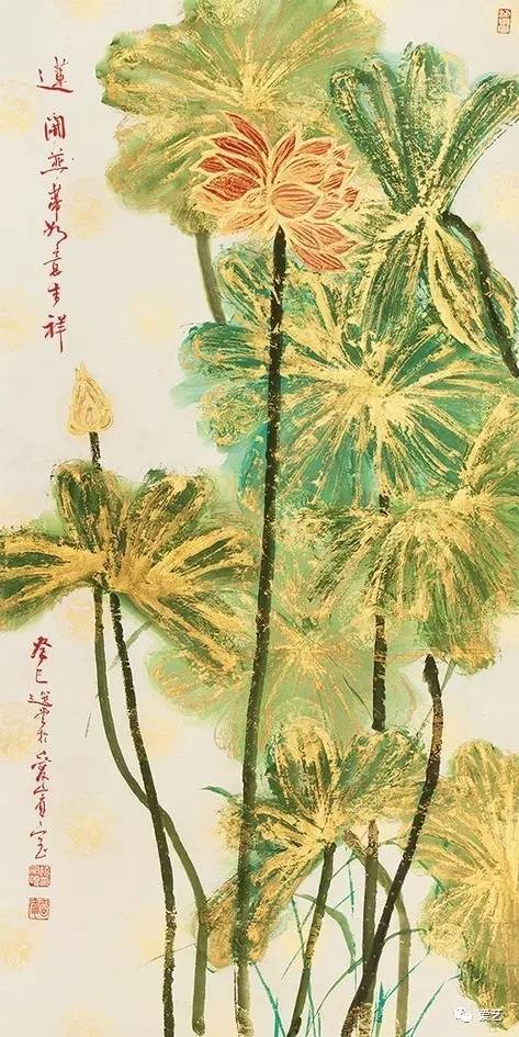 并蒂莲设色纸本138×68cm2013年