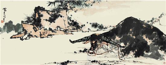 潘天寿 夏塘水牛图卷 1960年代 142.7×367cm 潘天寿纪念馆藏