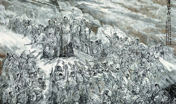 笔墨语言上的突破 吴山明、董文运、李桐《大泽聚义》