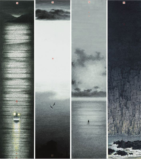 黄孝逵? 清水居写生四图? 208cm×48cm×4 ? 2004 年